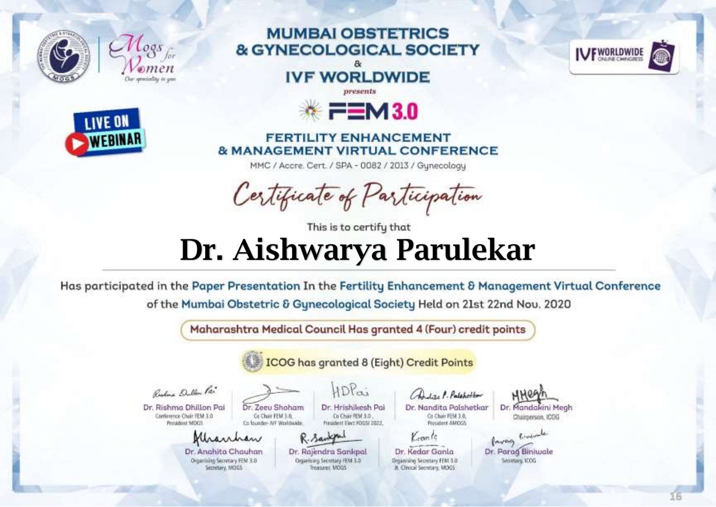 Certificate thumbnail: Fertility Enhancement & Management 3.0 Paper Presentation