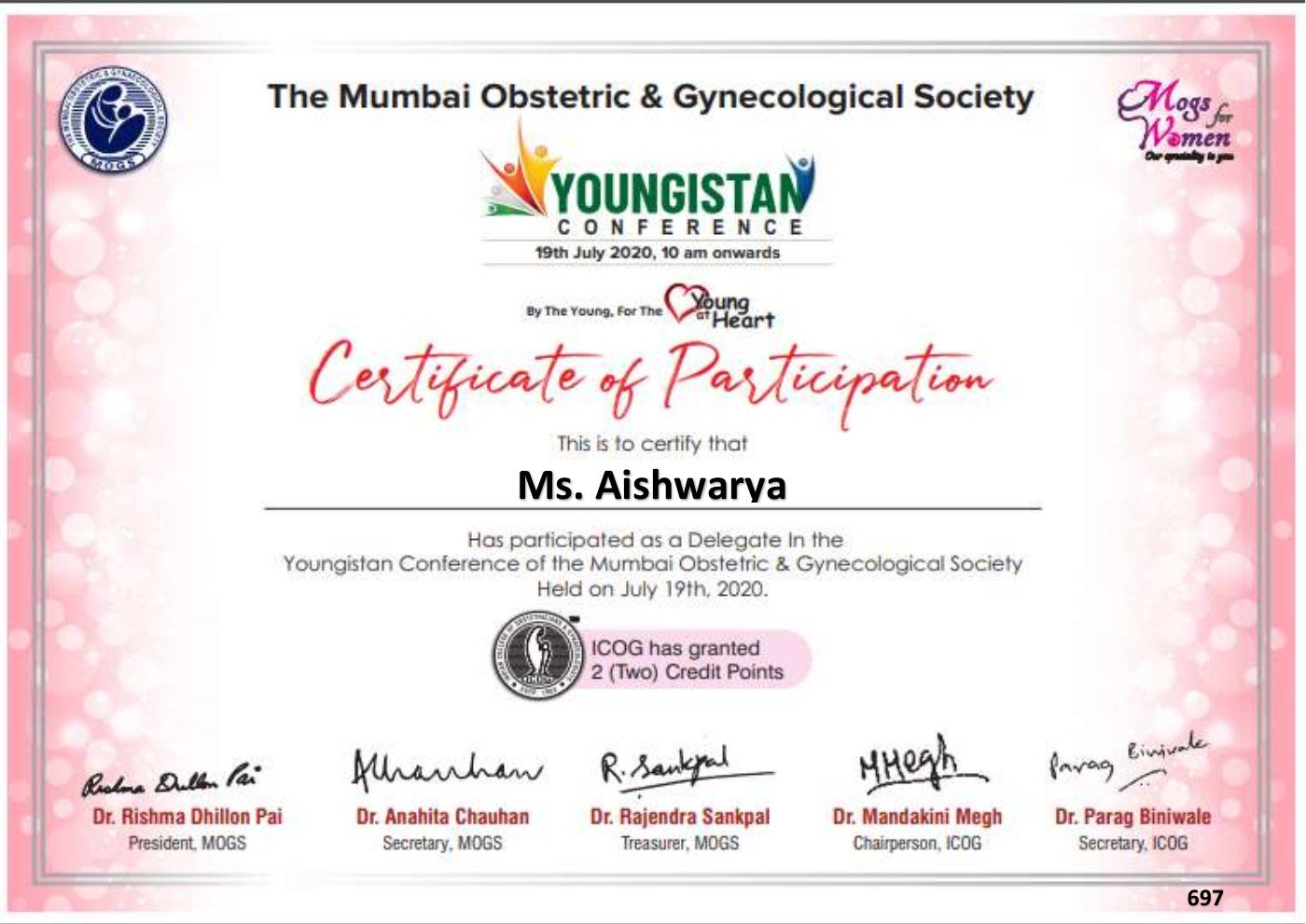 Certificate thumbnail: MOGS Youngistan Conference Participation