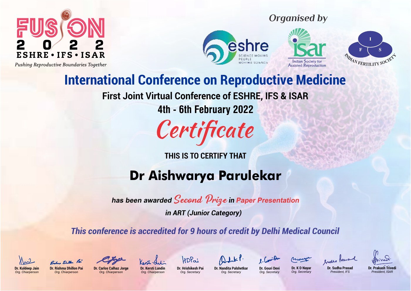 Certificate thumbnail: Second Prize in ART Paper Presentation