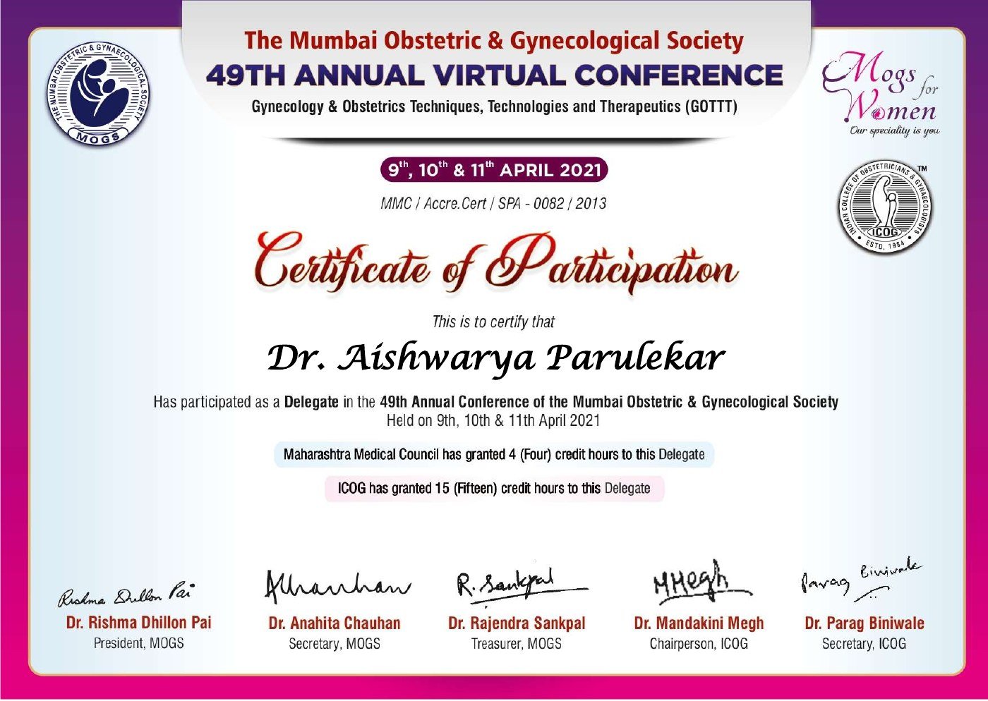 Certificate thumbnail: 49th MOGS Annual Virtual Conference